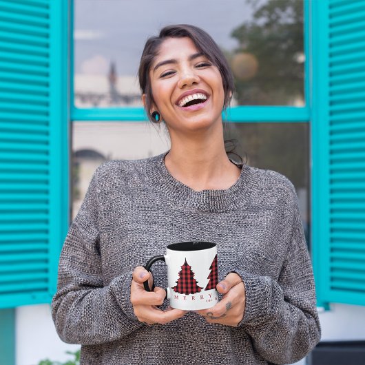 Christmas Trees Cute Holiday Buffalo Check Pattern Tasse