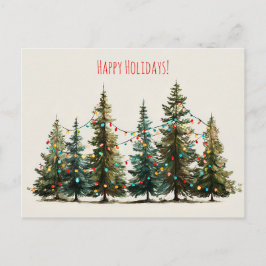 Christmas trees decorated with colorful garland, postkarte