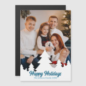 Christmas Trees Foto Blue Script Magnet Card (Vorne/Hinten)