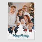 Christmas Trees Foto Blue Script Magnet Card (Vorderseite)