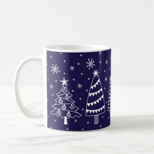 Christmas Trees in Snow Chalk Board Blue and White Kaffeetasse (Links)