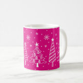 Christmas Trees in Snow Chalk Board Pink and White Kaffeetasse (VorderseiteRechts)