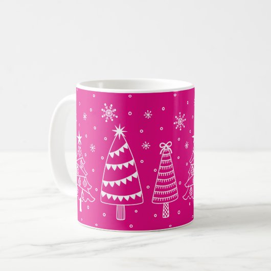 Christmas Trees in Snow Chalk Board Pink and White Kaffeetasse (Vorderseite Links)