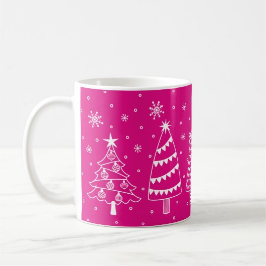 Christmas Trees in Snow Chalk Board Pink and White Kaffeetasse (Links)