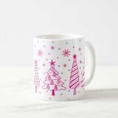 Christmas Trees in Snow Pink and White Inky Doodle Kaffeetasse (VorderseiteRechts)