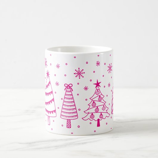 Christmas Trees in Snow Pink and White Inky Doodle Kaffeetasse (Mittel)
