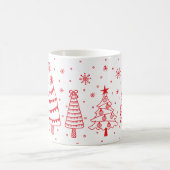 Christmas Trees in Snow Red and White Inky Doodles Kaffeetasse (Mittel)