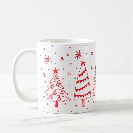 Christmas Trees in Snow Red and White Inky Doodles Kaffeetasse (Links)