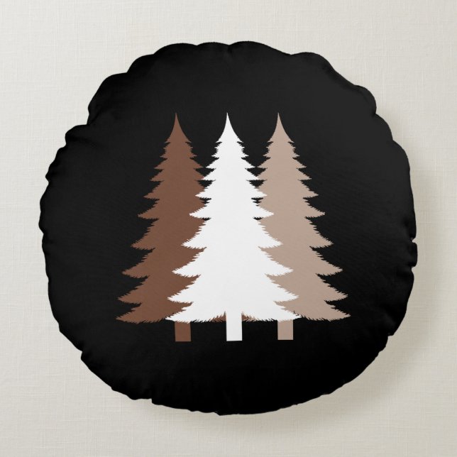 Christmas Trees In White & Chocolate Brown Tones Rundes Kissen (Vorderseite)