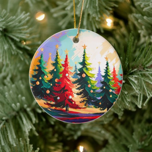 Christmas Trees Landscape Painting  Ceramic Keramik Ornament (Baum)