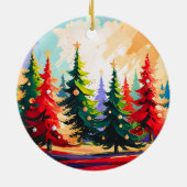 Christmas Trees Landscape Painting  Ceramic Keramik Ornament (Hinten)