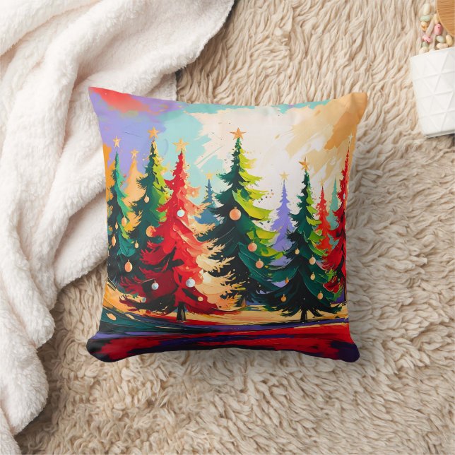 Christmas Trees painting Landscape   Kissen (Decke)