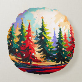 Christmas Trees painting Landscape Rundes Kissen