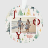 Christmas Trees Pastel Watercolor Red Joy Photo  Ornament (Vorderseite)