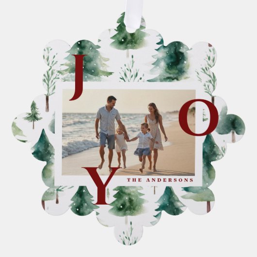 Christmas Trees Pattern Foto Red Joy Ornament Karte (Vorderseite)