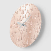 Christmas Trees Pink Rose Gold Blush Girly Sparkly Große Wanduhr (Winkel)