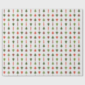 Christmas Trees Red and Green on White Geschenkpapier (Flach)