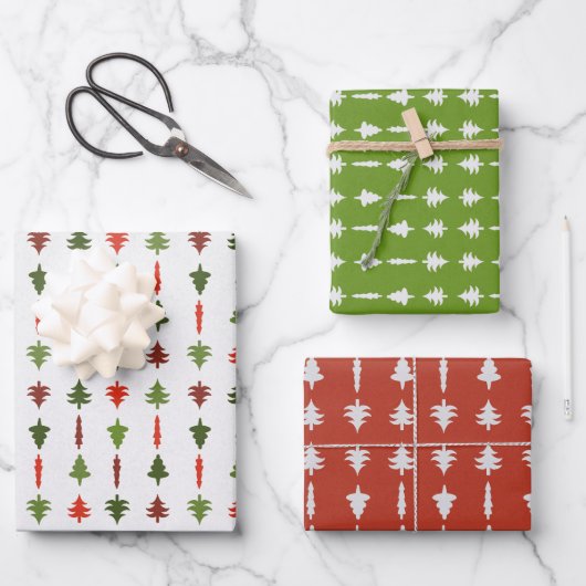 Christmas Trees Red White Green Geschenkpapier Set (Vorderseite)