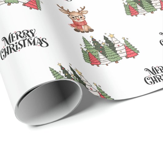 Christmas Trees & Reindeer Wrapping Paper Geschenkpapier (Rolleneckpunkt)