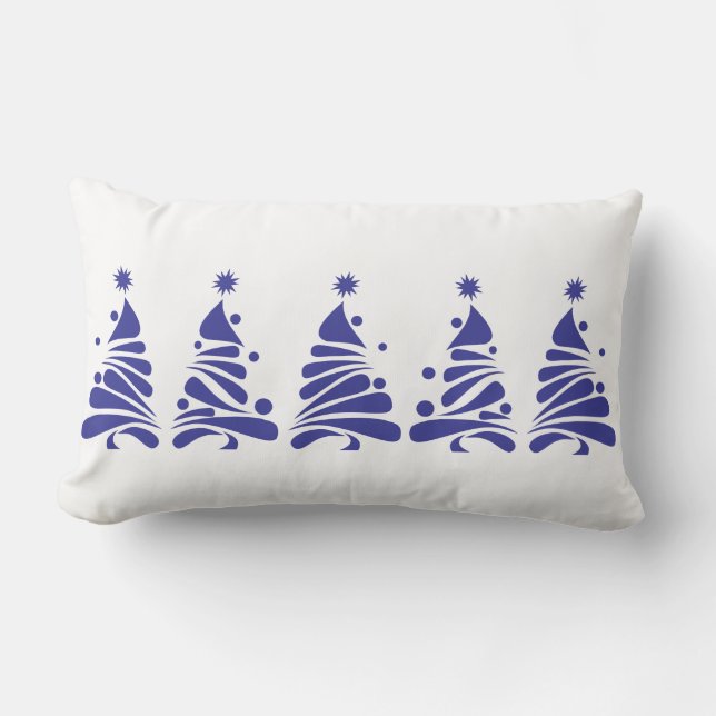 CHRISTMAS TREES Royal Blue Retro Throw Pillow Lendenkissen (Vorderseite)