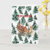 Christmas Trees Santa in Sleigh Reindeer Karte (Gelbe Blume)