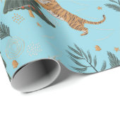 Christmas trees & tigers pattern Blue background Geschenkpapier (Rolleneckpunkt)