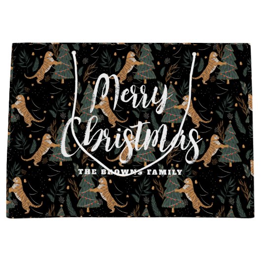 Christmas trees & tigers pattern custom background große geschenktüte (Vorderseite)