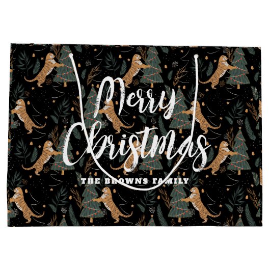 Christmas trees & tigers pattern custom background große geschenktüte (Rückseite)