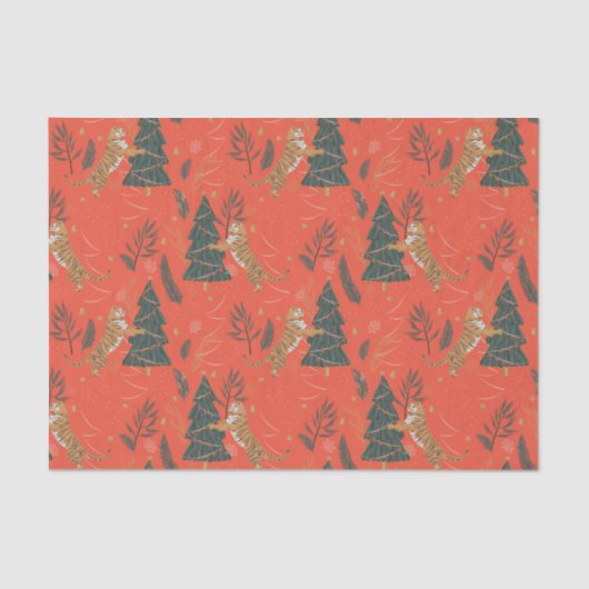 Christmas trees & tigers pattern custom background seidenpapier (Vorderseite)