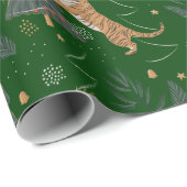 Christmas trees & tigers pattern Green background Geschenkpapier (Rolleneckpunkt)