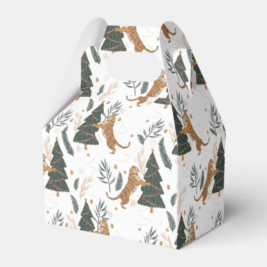 Christmas trees & tigers pattern white background geschenkschachtel (Vorderseite)