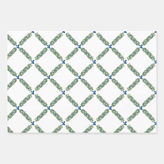 Christmas Trellis Blue Bow Geschenkpapier Set (Vorderseite 2)