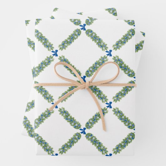 Christmas Trellis Blue Bow Geschenkpapier Set (Beispiel)