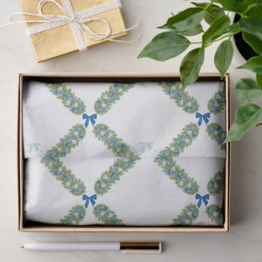 Christmas Trellis Blue Bow Seidenpapier (Geschenk)