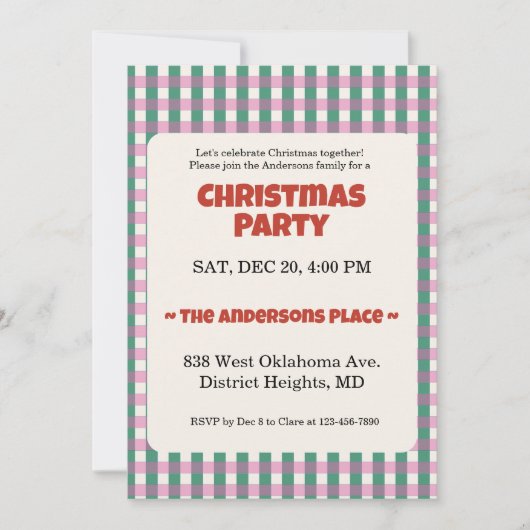 Christmas Trendy Checks Customize Party Einladung (Vorderseite)