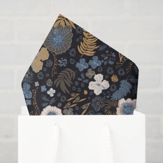 Christmas Tropical Coastal Blue Hibiscus Floral  Seidenpapier (Geschenktüte)