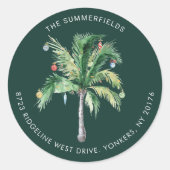 Christmas Tropical Palm Tree Return Address Runder Aufkleber (Vorderseite)