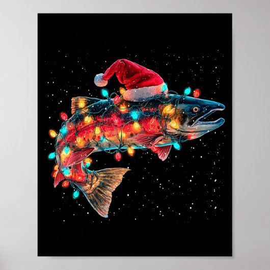 Christmas Trout Fish Funny Fishing Santa Hat Light Poster (Vorne)
