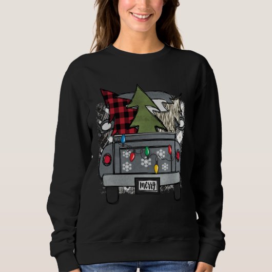 Christmas Truck and Red Buffalo Plaid Holiday Tree Sweatshirt (Vorderseite)