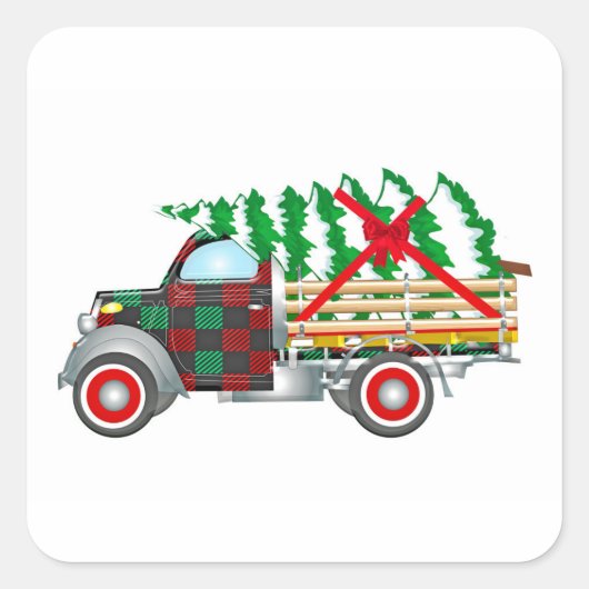 Christmas Truck Quadratischer Aufkleber (Vorderseite)