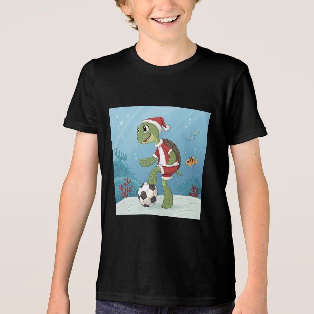 Christmas Turtle playing football Tri-Blend Shirt (Vorderseite)