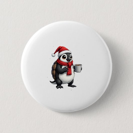 Christmas Turtle with Santa Hat Coffee Lover Funny Button (Vorderseite)