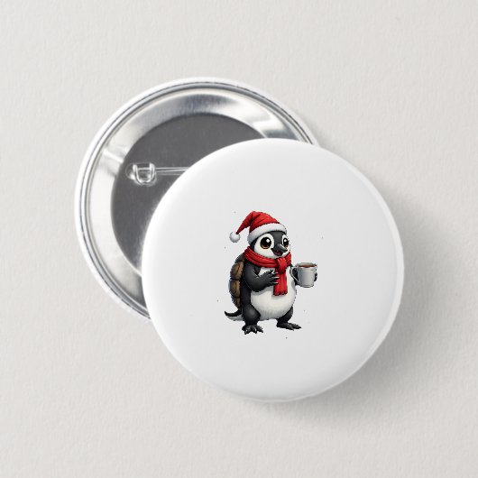 Christmas Turtle with Santa Hat Coffee Lover Funny Button (Vorne & Hinten)