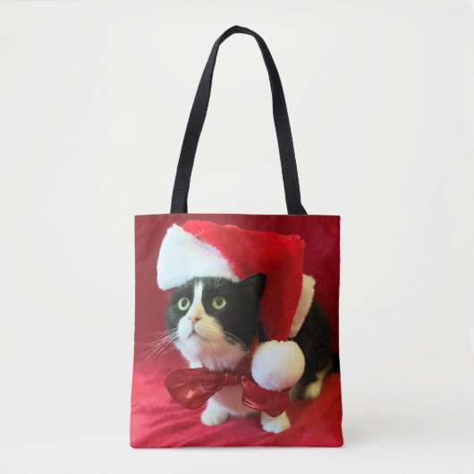 Christmas Tuxedo Cat in Santa Hat Tasche (Vorderseite)