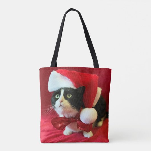 Christmas Tuxedo Cat in Santa Hat Tasche (Rückseite)
