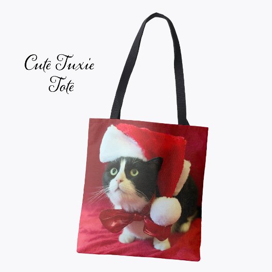 Christmas Tuxedo Cat in Santa Hat Tasche