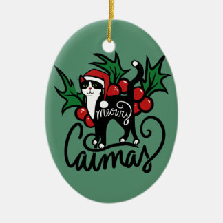 Christmas Tuxedo Cat Keramik Ornament