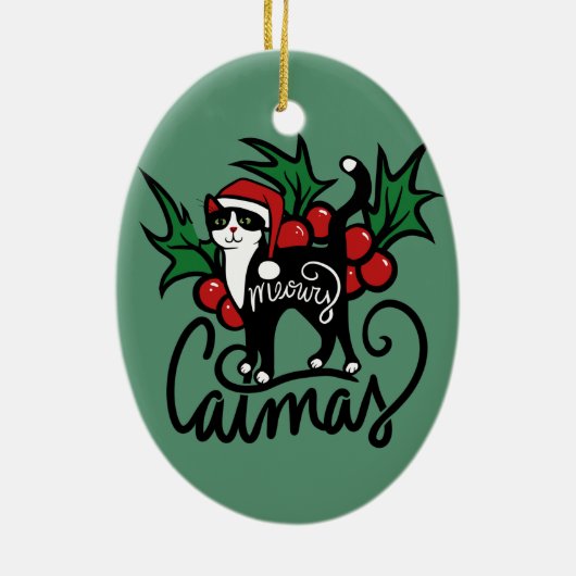 Christmas Tuxedo Cat Keramik Ornament (Hinten)