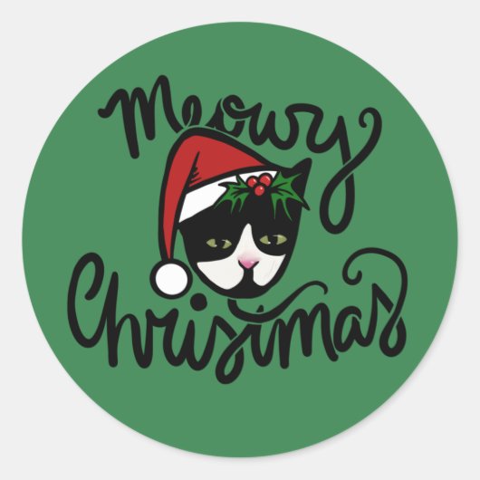 Christmas Tuxedo Cat Runder Aufkleber (Vorderseite)