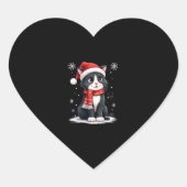 Christmas Tuxedo Cat Santa Scarf Ugly Xmas Women G Herz-Aufkleber (Vorderseite)